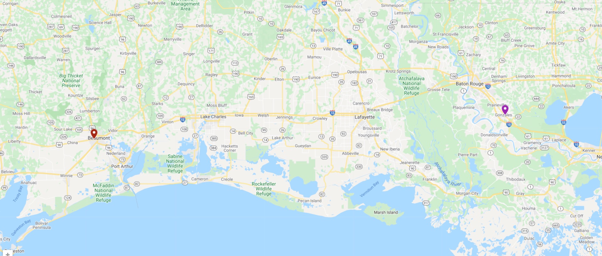 map of the Gulf Coast of Florida, Alabama, Mississippi, Louisiana, and Texas